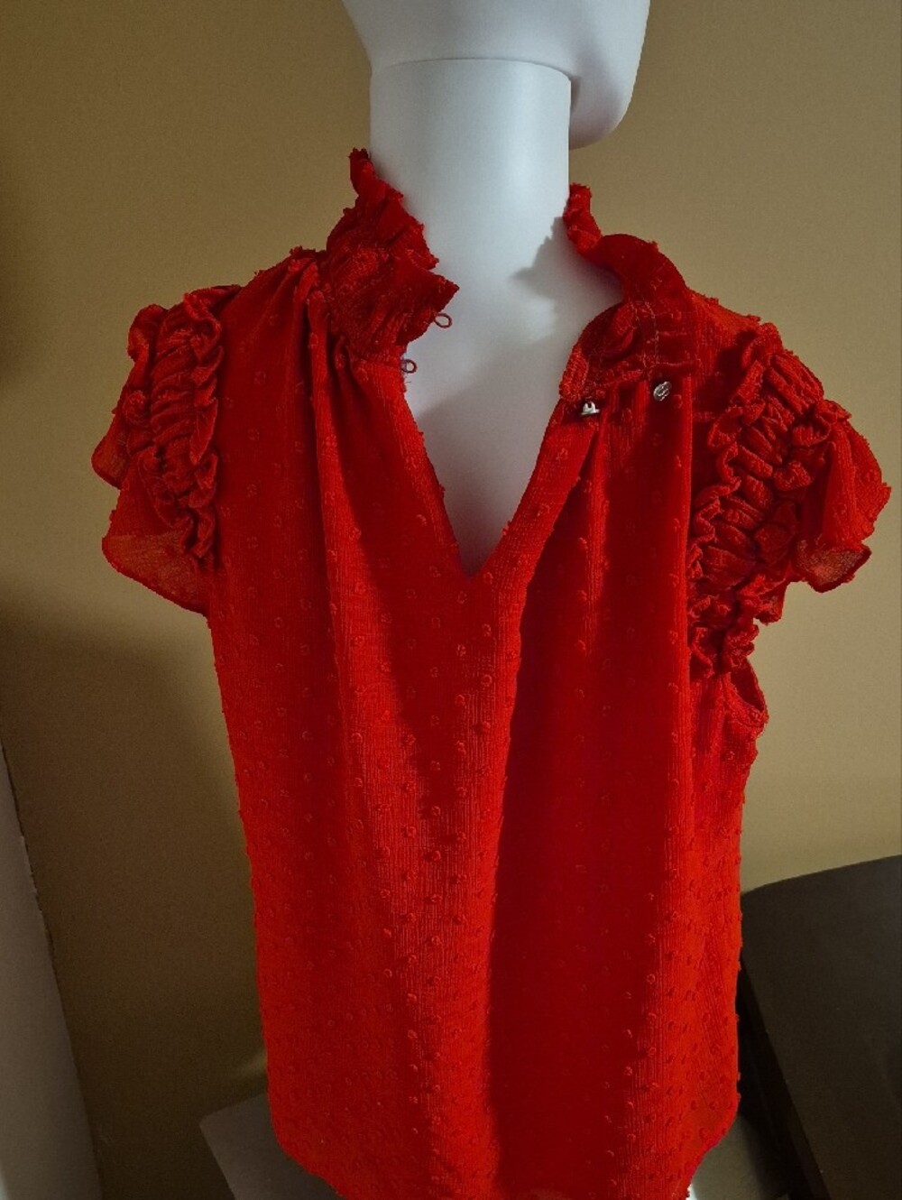 CeCe Red Textured Ruffle Sleeve Blouse - Picture 5 of 6